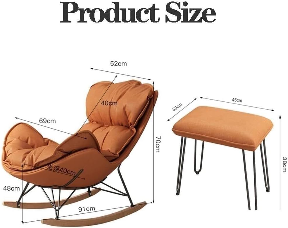 Mid-Century Rocking Chair with Ottoman, Fabric Glider Recliner Chair with High Rest, Wood Legs, 330 Lbs(Orange)