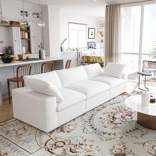 JACH Modular Sectional Sofas for Living Room, Deep 3-Seats Convertible Couch, Cushion Covers Removable, Modern Cloud Sectional Couches for Apartment (White), 120WE-3
