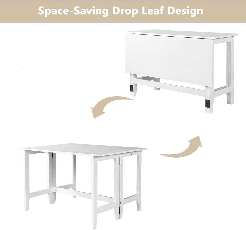 GDFStudio Marford 47" Extendable Dining Table, Modern Rectangular Kitchen Dinner Table for 4 with Drop Leaf, Wooden Dining Furniture for Kitchen Office Conference Room, Console Dining Table, White