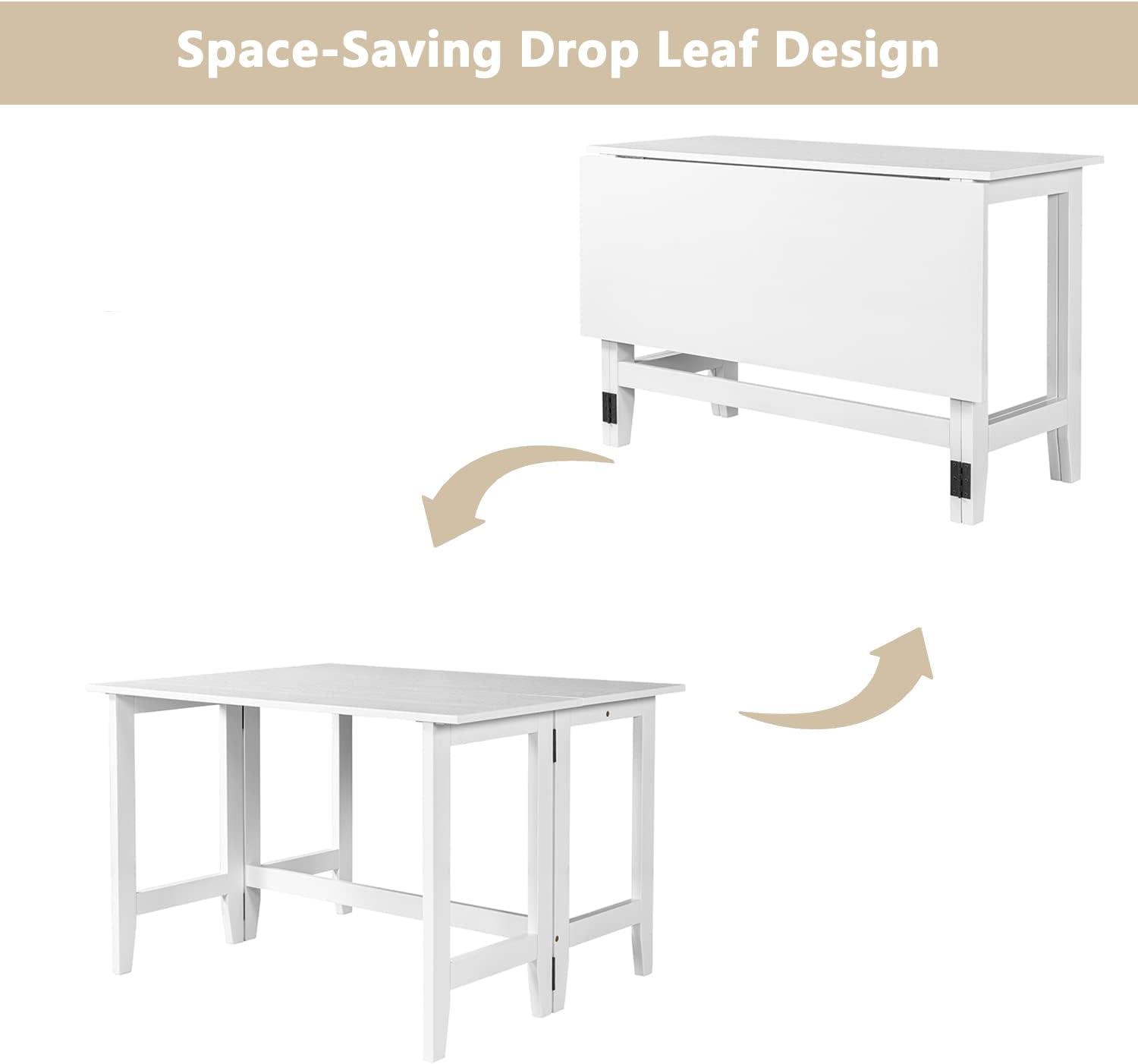 GDFStudio Marford 47" Extendable Dining Table, Modern Rectangular Kitchen Dinner Table for 4 with Drop Leaf, Wooden Dining Furniture for Kitchen Office Conference Room, Console Dining Table, White