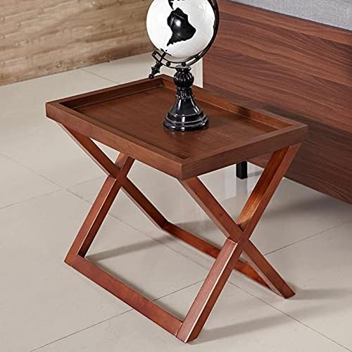 Telephone Table, Walnut Grain,Solid Wood Storage Tray X-Shaped Side Table,Telephone Magazine Table Square Side Table(