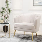 Andeworld Velvet Accent Chair, Barrel Armchair, Beige