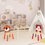 3 Pieces Kids Table and Chairs Set- Wooden Toddler Activity Table and 2 Chair Set with Bear and Tiger Chairs, Play Drawing Table for Daycare Classroom Nursery Home, Natural