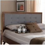 HomeStock Upholstered Headboard, Walnut Brown, Wall Mount, Mid-Century Modern Style Queen/Light Gray