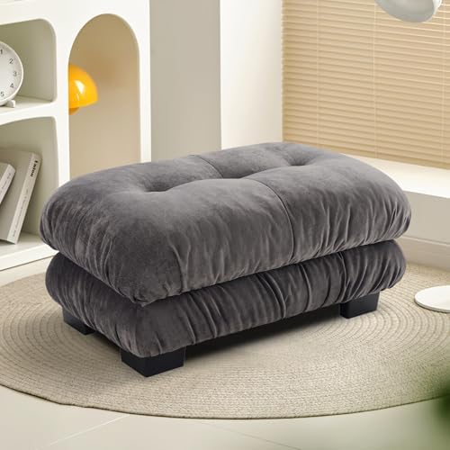 Upholstered Ottoman Footstool with Cushion for Sectional Sofa Couch 300lbs for Living Room,Chenille Fabric(Grey)