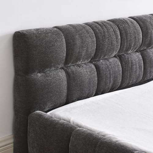 Upholstered Platform Bed Frame, Low Profile Chenille Bed with Headboard, Modern Solid Frame, No Box Spring Needed, Easy Assembly (Dark Grey, Queen (U.S. Standard))