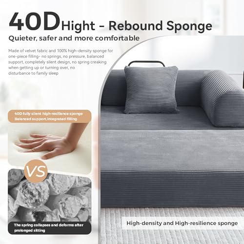 79" Convertible Sofa Bed, Couch for Living Room (Dark Gray) | Corduroy Loveseat Sleeper Sofa, Modular Futon Couch Bed with 2 pillow, Pull Out Couch No Assembly