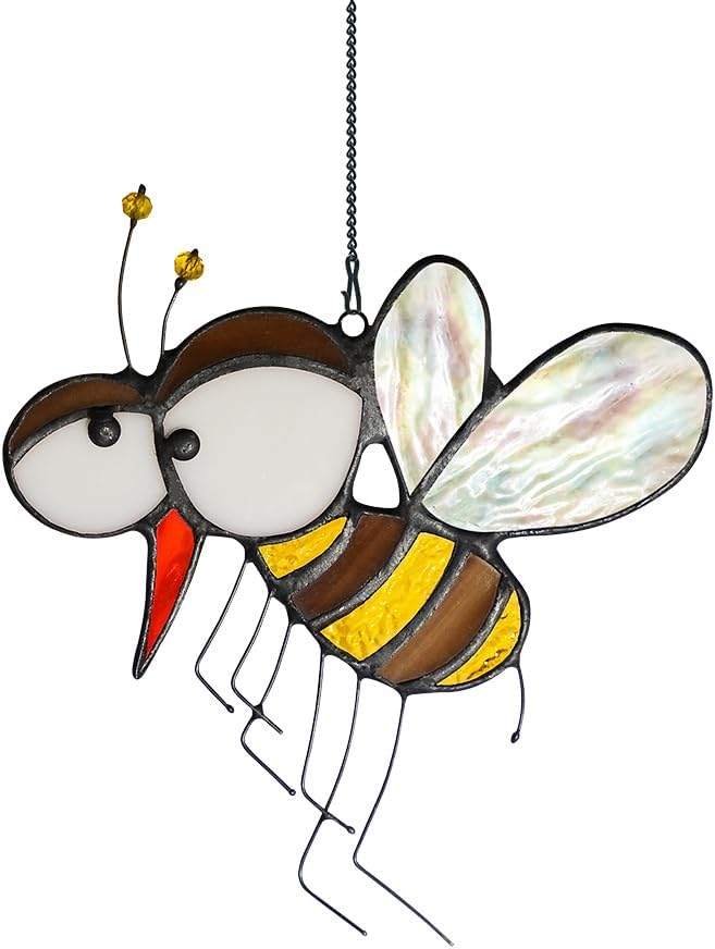 BOXCASA Honey Bee Suncatcher,Bee Stained Glass Suncatcher for Window Hanging Mosquito Decor,Bumblebee Wall Decor for Home Kitchen Bedroom, Bee Themed Gifts for Mom,Grandma or Friends