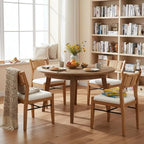 BESTANO Modern Armless Dining Chairs with Rope Woven Back Set of 6, Beige Linen Fabric Upholstered Kitchen & Dining Room Chairs, Mid-Century Classic Farmhouse Wooden Side Chair