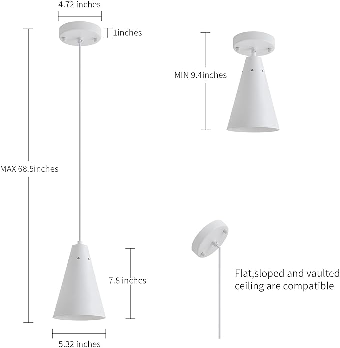 Dijiahua White Pendant Lights Kitchen Island,Dining Room Light Fixtures Over Table 3 Pack with Cone Metal Shade, Modern Farmhouse Mini Chandeliers,Adjustable Cord Hanging Lighting for Bar,Sink
