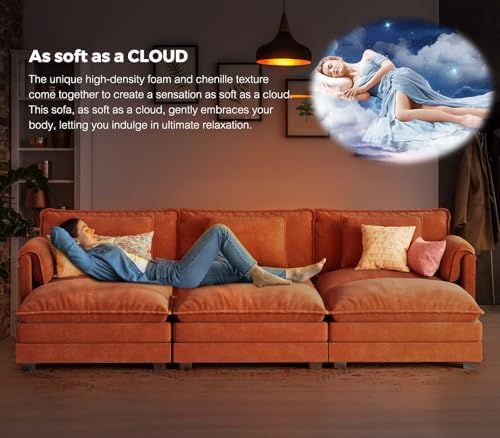 ELUCHANG 153" Oversized Modular Sectional Sofa, Comfy Chenille Cloud Couch, 7-Seater U Shaped Modern Deep Seat Sofa w/Removable Covers for Living Room, Bedroom, DIY Combination - Terracotta