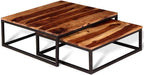 2 Piece Nesting Coffee Table Set Solid Acacia Wood | Retro Industrial Style, Metal Frame, Space Saving, for Living Room Bedroom