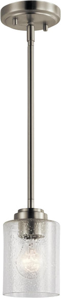Kichler Winslow 7.5" Mini Kitchen Pendant with Clear Seeded Glass in Brushed Nickel, (7.5" H x 4.25" W), 44032NI
