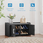 2-Tier Storage Bench, Waterproof UV-Resistant Outdoor Shoe Storage Cabinet with 2 Doors & Adjustable Shelves for Indoor Outdoor Entryway, Hallway, Living Room (Black)