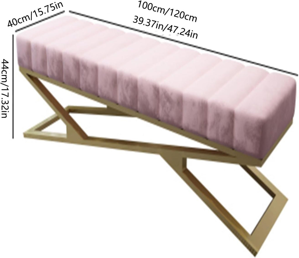 Modern Bedroom Bench, End Bed Ottoman with Golden Metal Legs, Upholstered Entryway, Modern Shoe for Living Room Entryway(Gris,100 * 40 * 44cm)