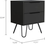 2 Nightstand, Hairpin Legs, Two Drawers, Black,for Small Spaces