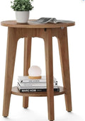 Wood Side Table, Round Coffee Table, Small Round End Tables with Lower Shelf, Nightstand, Plant Stand, Handmade Wood Furniture for Decoration Bedroom Sitting Room Cafe
