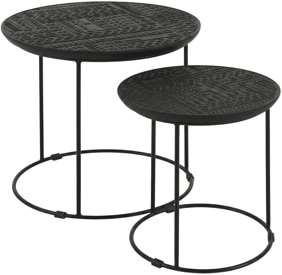Furnifact Mango Wood Round Nesting Table 2-Piece, Nesting Coffee Table Set for Living Room Small Spaces, Matte Black