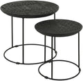 Furnifact Mango Wood Round Nesting Table 2-Piece, Nesting Coffee Table Set for Living Room Small Spaces, Matte Black
