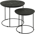 Furnifact Mango Wood Round Nesting Table 2-Piece, Nesting Coffee Table Set for Living Room Small Spaces, Matte Black