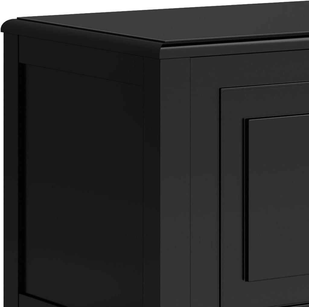 SIMPLIHOME Connaught 51" Wide Solid Wood Trunk Bench in Black | Traditional entryway bench with lift-up lid and 3 hidden compartments; mudroom, hallway, shoe or trunk bench.