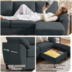 Convertible Sectional Sofa Set, 79" Modern L Shaped Couch and 57" Loveseat, Linen Upholstered 3 Seat Sofa with Storage Ottoman, Couches for Living Room, Apartment, Dark Grey