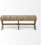 Pemberly Row Upholstered Accent Bench, 50L x 16W x 18.8H, Mango Wood Base, Beige/Black Stripe Jute Cushion, Farmhouse Global-Inspired Design, Versatile Kitchen or Living Room Seating