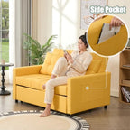 GOSUHI 52" 3-in-1 Convertible Sleeper Sofa Bed, Linen, Yellow | Pull-Out Bed, Stepless Adjustable Backrest, Side Pocket, Compact Loveseat, Living Room, Dorm & Apartment