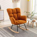 Rocking Chair, Upholstered Teddy Fabric Glider Chair, Lounge Accent Armchair with High Backrest and Thick Cushion, Accent Rocking Chairs for Living Room, Bedroom, Orange