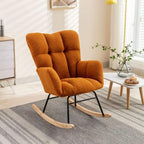Rocking Chair, Upholstered Teddy Fabric Glider Chair, Lounge Accent Armchair with High Backrest and Thick Cushion, Accent Rocking Chairs for Living Room, Bedroom, Orange