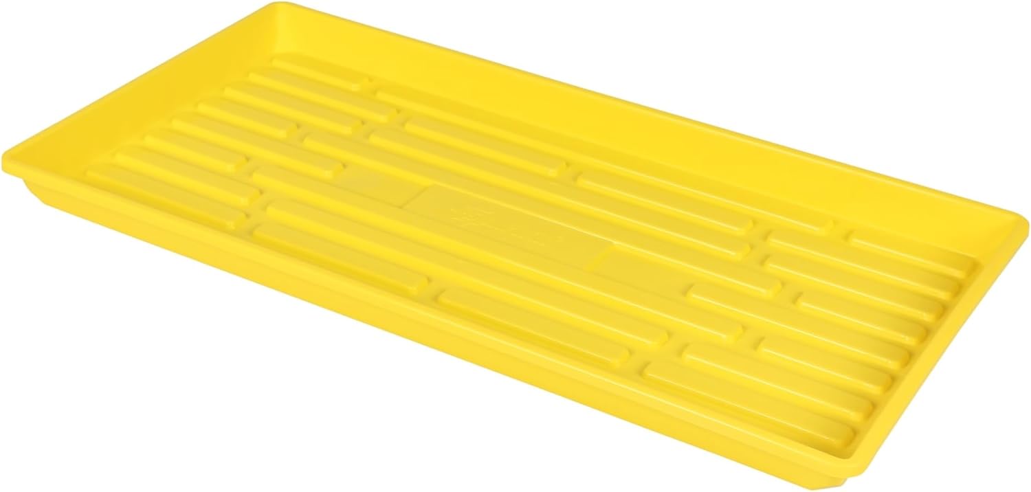 SUNPACK 10" x 20" Heavy Duty Shallow Plastic Seed Starting Tray, Yellow, 1" (Pack of 10) - No Drainage Holes, Perfect for Greenhouses or Indoor Gardening