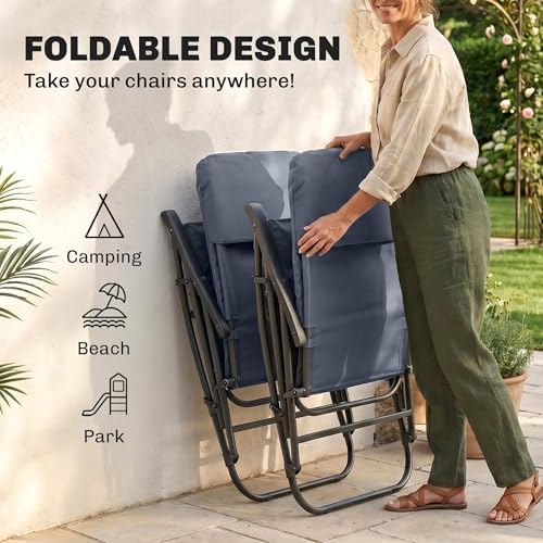 Outsunny Oversized Folding Rocking Camping Chair Set of 2 Padded Navy Blue | Outdoor Rockers, High Back and Armrests, Portable Outdoor Patio Chairs, Steel Frame, Garden Porch Lawn