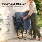 Outsunny Oversized Folding Rocking Camping Chair Set of 2 Padded Navy Blue | Outdoor Rockers, High Back and Armrests, Portable Outdoor Patio Chairs, Steel Frame, Garden Porch Lawn