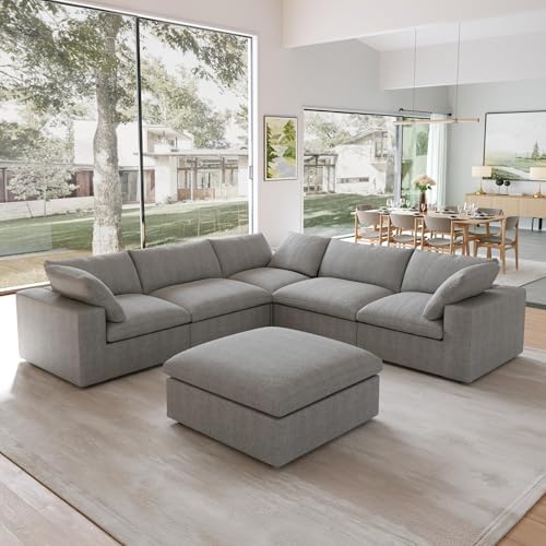 JACH V Shape Couches Sectional for Living Room, Modular Convertible Sofa Couch with Chaise Ottoman, Couch Cushion Covers Removable, Comfy Sofas for Living Room, Bedroom, Apartment (Grey)