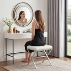 DUHOME Vanity Stool,Modern PU Leather Ottoman Stool Chair for Vanity Bench with Metal X Legs, Rectangle Makeup Stools Padded Foot Rest Ottoman for Makeup Room, Living Room, Bathroom,White