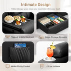 RV Reclining Sofa, Home Theater Seating Loveseat Couch with Massage | Reclining Loveseat with USB, Wall Hugger RV Couch Movie Theater Chairs, RV Furniture with Cup Holders, Drawer for Gaming Room