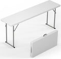 HLPB 6 FT Narrow Folding Table, Tabletop Fold-in-Half, Thickened HDPE Material and Thicker Metal Frame, Foldable with Handle & Safety Locks, Perfect for Meeting, Party, White