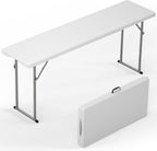 HLPB 6 FT Narrow Folding Table, Tabletop Fold-in-Half, Thickened HDPE Material and Thicker Metal Frame, Foldable with Handle & Safety Locks, Perfect for Meeting, Party, White