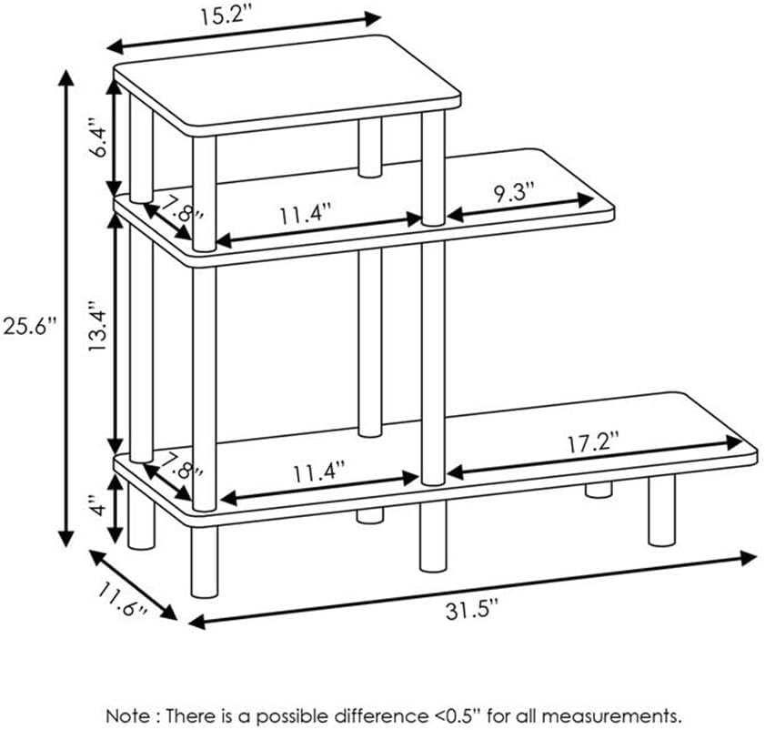 Pemberly Row 3-Tier Sofa Side Table, Engineered Wood, French Oak Gray/Black Finish, 31.5" W x 11.61" D x 25.63" H, Modern Style, Open Shelf Design, Sturdy Compact End Table for Living Room or Bedroom