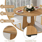 Modern 5-Piece Dining Table Set with 4 Chairs,Oak Round MDF Dining Table, Beige Fabric Upholstered Chairs with Natural Wood Legs for Kitchen Dining Room Home