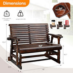 VINGLI Outdoor Glider Wood Patio Chair with Cup Holders, Outdoor Bench Glider Loveseat with Smooth Rocking Mechanism, Heavy Duty 800 LBS, Rustic