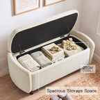 Furniliving 46.5‘’ Chenille Storage Bench, Button-Tufted Upholstered Storage Ottoman Bench with Safety Hinge, End of Bed Bench for Bedroom Entryway Living Room, Beige