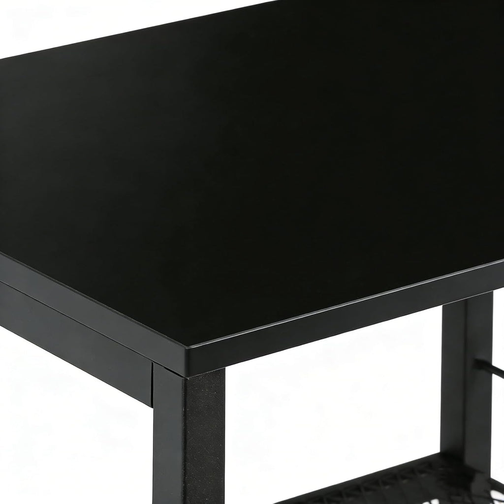 MOOACE 3 Tier End Table with Wheel, Rolling Storage Shelf Side Table Nightstand for Bedroom Kitchen Living Room Office, Stable Metal Frame and Wood Top, Black
