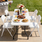 Folding Dining Table Set for 4, 5FT Foldable Plastic Table with Carrying Handle & 4 PU Leather Padded Folding Chairs, Portable Table and Chairs Set for Indoor Outdoor, Party, Wedding, Picnic, Camping