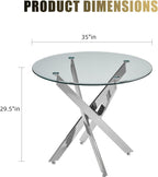 35.4 Inch Glass Dining Table for 4, Modern Round Kitchen Table with Silver Legs, Spacious Dining Room Furniture for Apartments, Studio, and Open Kitchen & Dining Areas