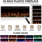 Tavata Fireplace TV Stand 70" Entertainment Center with 36" Fireplace, Wooden TV Stand for TVs Up to 80", Media TV Console with High Gloss Storage Cabinet and 20 Colors LED Lights (Black)