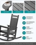 SERWALL Outdoor Rocking Chair Set of 2, HDPE Rocking Chairs for Adult, Grey | 21.1" Widened Seat adds Extra Comfort, Oversized Rocking Chair for Adults, All Weather Porch Rocker for Lawn Garden