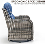 Swivel Patio Chairs sofa Set of 4 with 6" Thick Cushion - Wicker Outdoor Swivel Rocker Patio Chair ,Sofa/Glass coffee table, High Back Comfortable Outdoor Glider Chairs - Grey Wicker | Blue Cushions