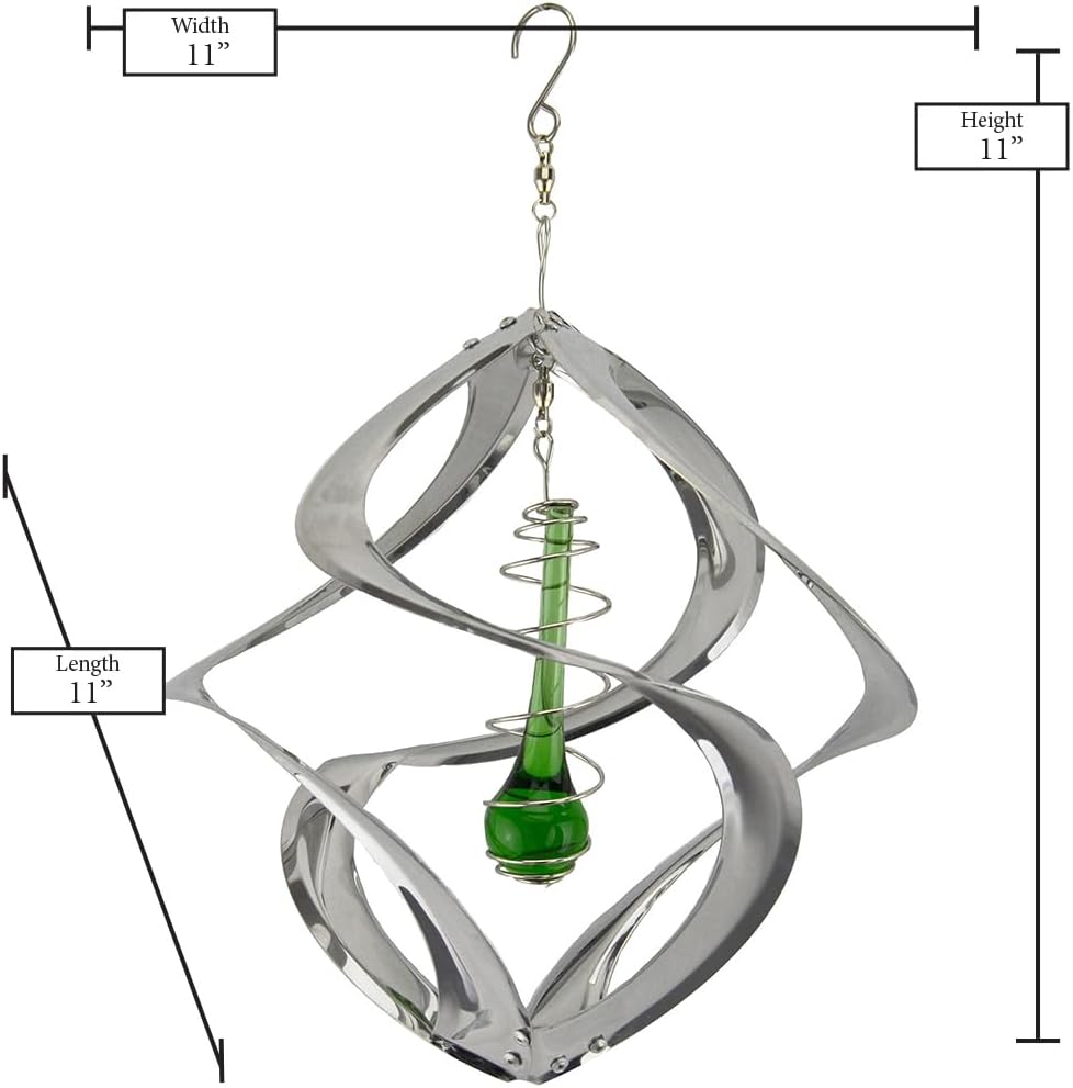 Red Carpet Studios The Original Helix Cosmix Wind Spinner Indoor/Outdoor 3-Dimensonal Garden Décor, 11-Inch, Chrome - Teardrop