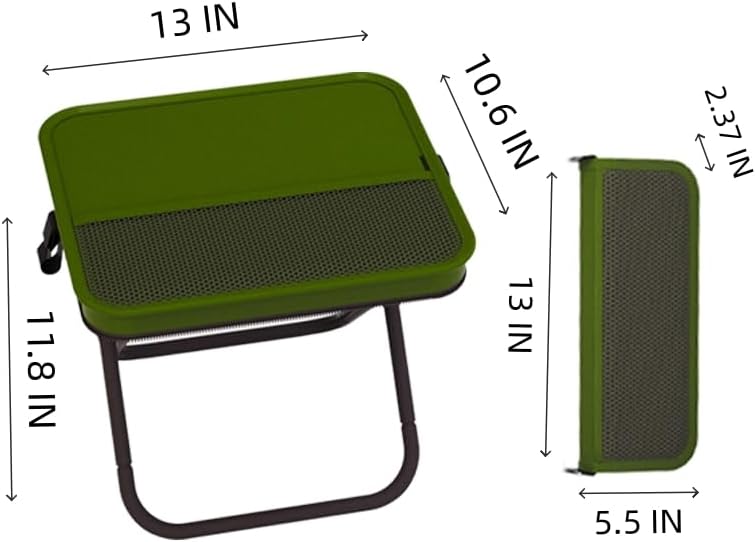 Portable Ultralight Travel Stool - Foldable Camping Chair with Storage Pocket, Handbag Style, Carbon Steel Frame, Supports Up to 180 LBS (OD Green)